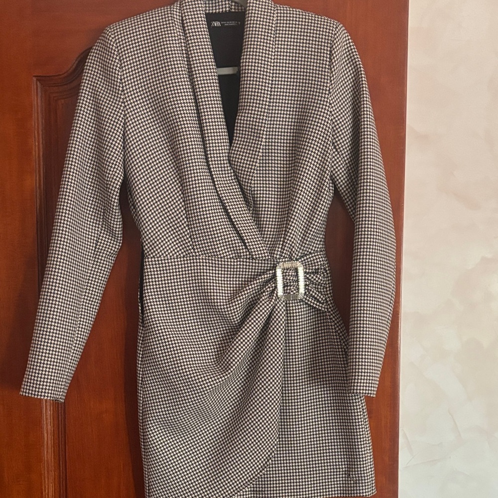 Zara Monochrome Houndstooth Blazer Dress